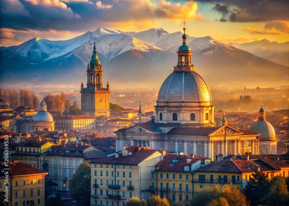 Fototapeta premium Turin Cathedral Double Exposure: Majestic Dome & Cityscape, Piedmont, Italy