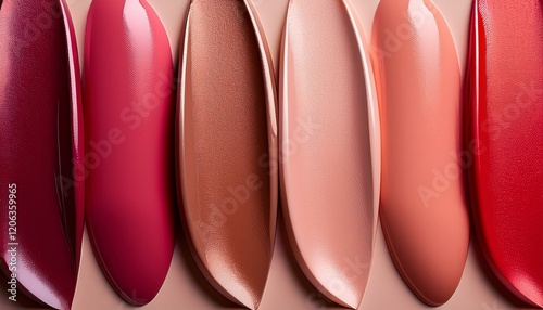 several swatches of lipstick in varying shades of red and pink on a soft beige background smooth creamy lip gloss textures in a gradient of warm tones1.jpg