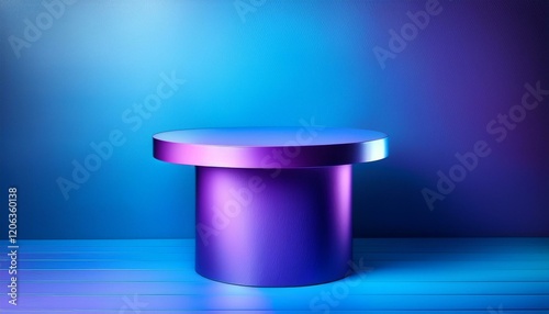 purple and blue pedestal table on a blue background for product presentation1.jpg photo