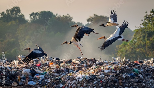 greater adjutant stork birds flying over a garbage dumping site searching food1.jpg