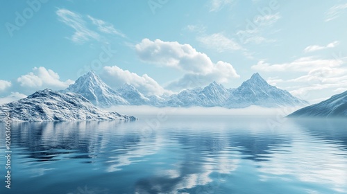 Wallpaper Mural Snowy mountains reflecting in calm water under blue sky Torontodigital.ca