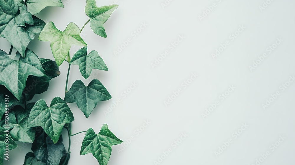 Green Ivy Leaves Against A White Background Green Ivy Leaves Against A White Background