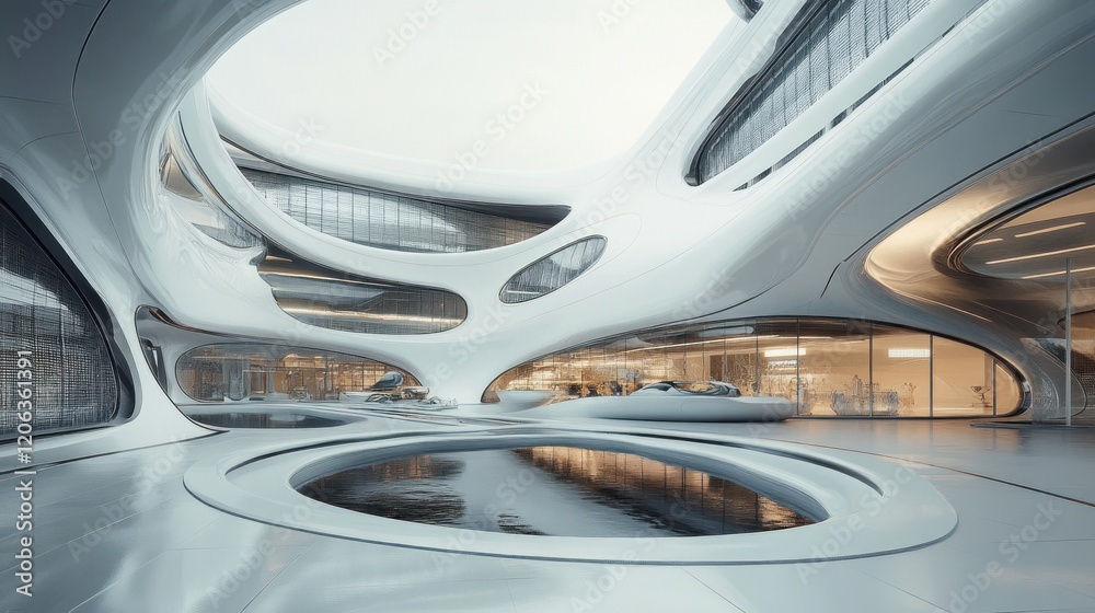 Futuristic Architectural Design With Central Water Feature Futuristic Architectural Design With Central Water Feature