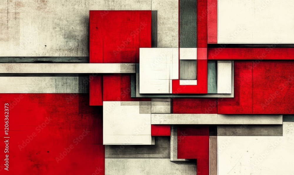 Abstract Geometric Design with Red and White Squares and Stripes Abstract Geometric Design with Red and White Squares and Stripes