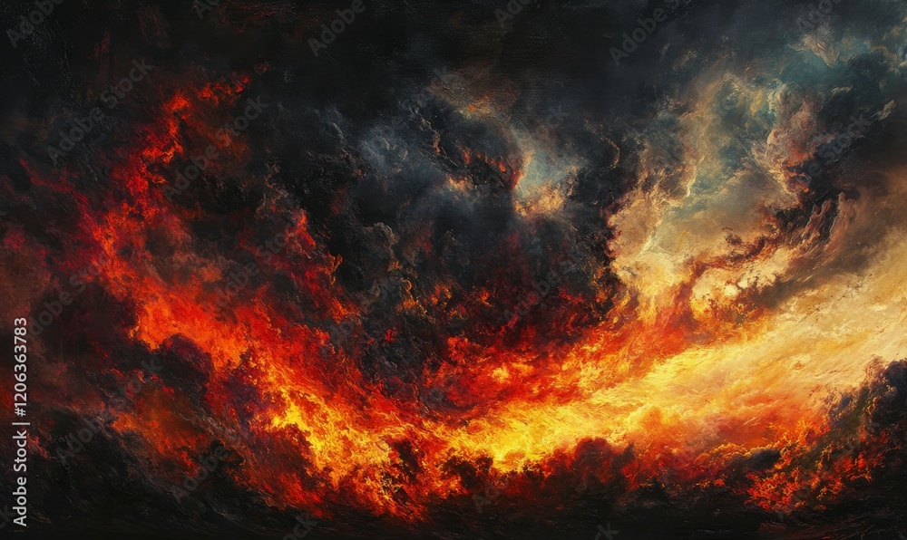 An explosive blend of fiery colors and swirling clouds merge dramatically against a dark sky, capturing the raw intensity and chaotic beauty of a natural spectacle. An explosive blend of fiery colors and swirling clouds merge dramatically against a dark sky, capturing the raw intensity and chaotic beauty of a natural spectacle.