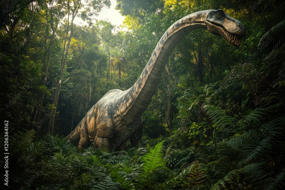 Brachiosaurus Roaming in a Lush Prehistoric Forest Brachiosaurus Roaming in a Lush Prehistoric Forest
