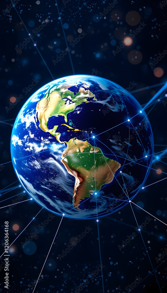 Fototapeta premium global communication network around planet earth in space worldwide exchange. stock image, angled photoshot, with white tones