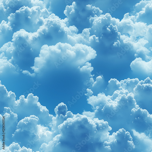 Fluffy white clouds with soft textures and airy details in a seamless pattern