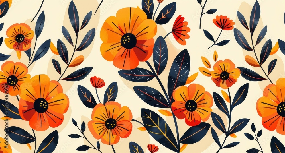 A vibrant pattern of handdrawn gouache flowers brings charm and elegance to any design project. A vibrant pattern of handdrawn gouache flowers brings charm and elegance to any design project.