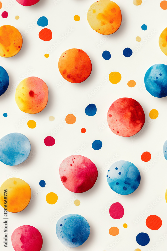 Colorful spheres and polka dots on a vibrant backdrop in a seamless pattern Colorful spheres and polka dots on a vibrant backdrop in a seamless pattern