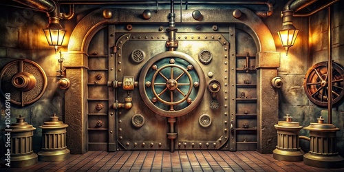 Vintage Steel Bunker Door: Porthole, Pipes, & Rotating Lock