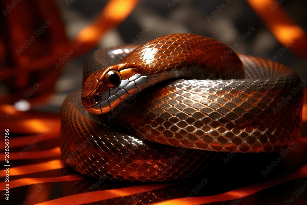 Fototapeta premium A sleek, modern ad showcases striking snake skin against a minimalist backdrop, highlighting elegance and sophistication.