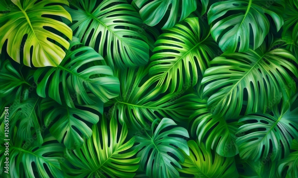 Exotic bright green tropical palm leafs background in natural summer daylight, tilted angle Exotic bright green tropical palm leafs background in natural summer daylight, tilted angle