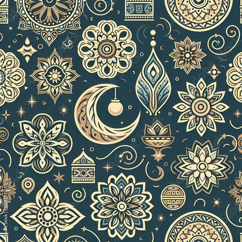 A floral and geometric pattern background