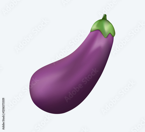 Eggplant or aubergine 3D illustration isolated on white background. Vegetable Clip Art Illustration. Cartoon aubergine emoticon isolated on white background. Social media illustration