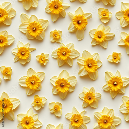 Yellow daffodils with delicate textures and vibrant floral tones in a seamless pattern