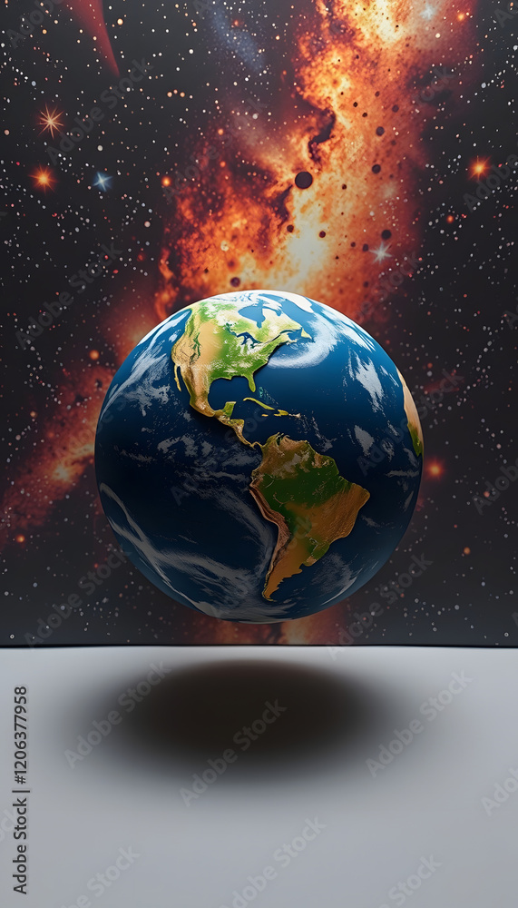 Fototapeta premium The Earth in the Cosmic Sky,created with tecnology, papercraft, with white tones
