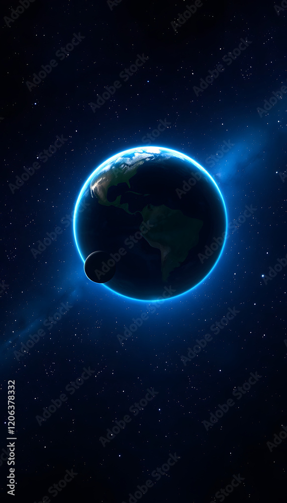 Fototapeta premium blue planet in space, magazine photoshoot, with white tones