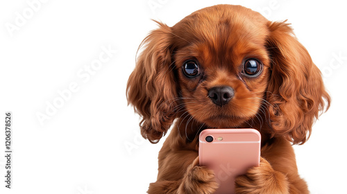 Wallpaper Mural Funny Puppy Holding a Phone with Copy Space, Isolated on Transparent Background Torontodigital.ca