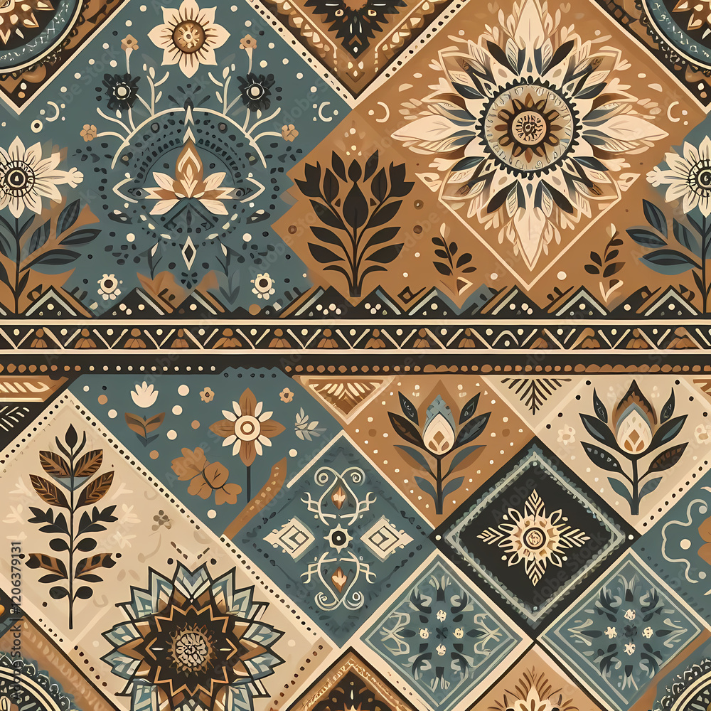 Naklejka premium A floral and geometric pattern background