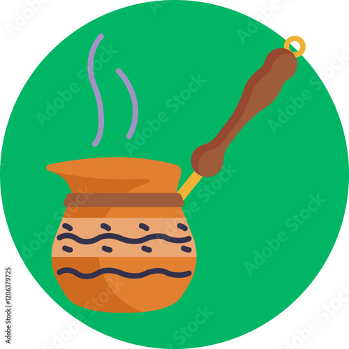 Traditional Turkish Coffee Pot: A small, long-handled metal pot with a wide base and narrow neck, commonly used to brew Turkish coffee.