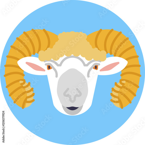 A simple icon of a ram's head, highlighting its distinct features like the horns.