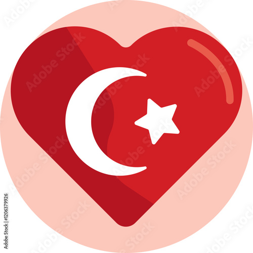 A red heart symbol with a crescent and star, representing Turkey's national identity and culture.