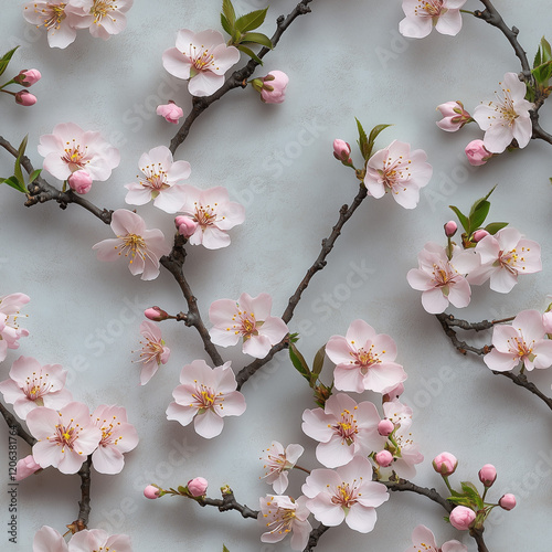 Pink spring blossoms with delicate floral textures and vibrant tones in a seamless pattern