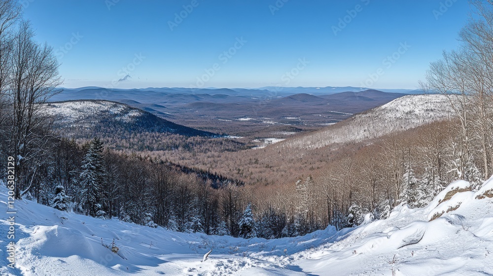 Fototapeta premium Winter Mountain Valley Scenic View Snow Covered Trees