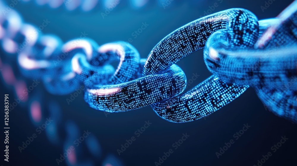 Digital Chain Links Illuminated With Code Digital Chain Links Illuminated With Code