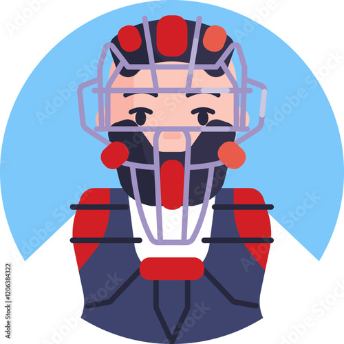 A baseball player positioned behind home plate, wearing a helmet, mask, chest protector, and shin guards, ready to catch pitches.