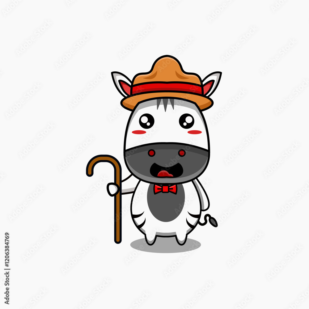 cute vector illustration of a zebra mascot wearing a hat and holding a walking stick cute vector illustration of a zebra mascot wearing a hat and holding a walking stick