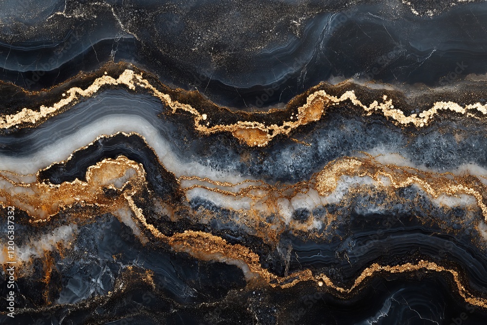 Fototapeta premium Luxurious dark marble with gold veins