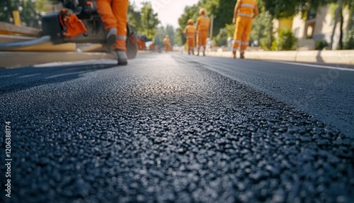 Wallpaper Mural Workers applying fresh lane markings on a newly paved road surface in construction activity Torontodigital.ca