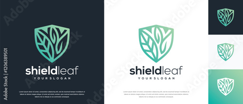 Nature security shield logo design. Vector icon of shield logo design with nature leaf.