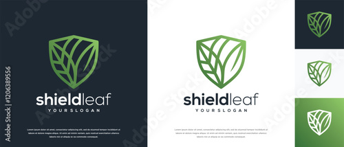 Nature security shield logo design. Vector icon of shield logo design with nature leaf.