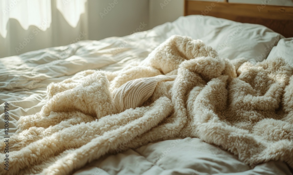 Fluffy cashmere garment on a bed Fluffy cashmere garment on a bed