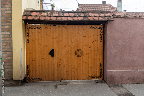 Wallpaper Mural Scenic wooden gate at an old building in Zemun neighborhood of Belgrade, Serbia, in winter Torontodigital.ca