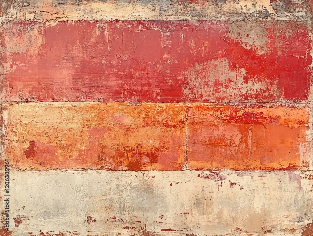 Fototapeta premium Abstract textured wall in red, orange, and beige.