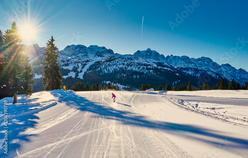 Ski resort Madonna di Campiglio.Panoramic landscape in the winter time of the Dolomite Alps in Madonna di Campiglio. Northern and Central Brenta mountain groups,Italy photo