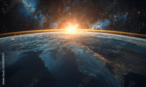 A breathtaking view of Earth from space during sunrise, showcasing the beauty of our planet and cosmos.