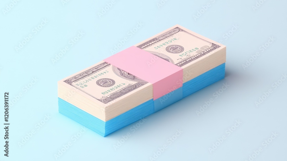 Stack of One Hundred Dollar Bills with Pink and Blue Bands Stack of One Hundred Dollar Bills with Pink and Blue Bands