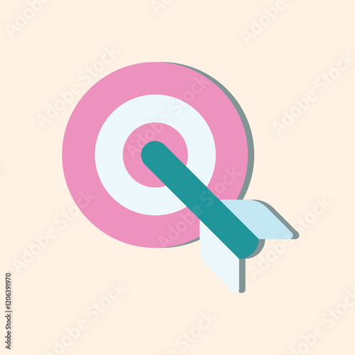 A graphic illustration of a target with a arrow in pink,white and green color