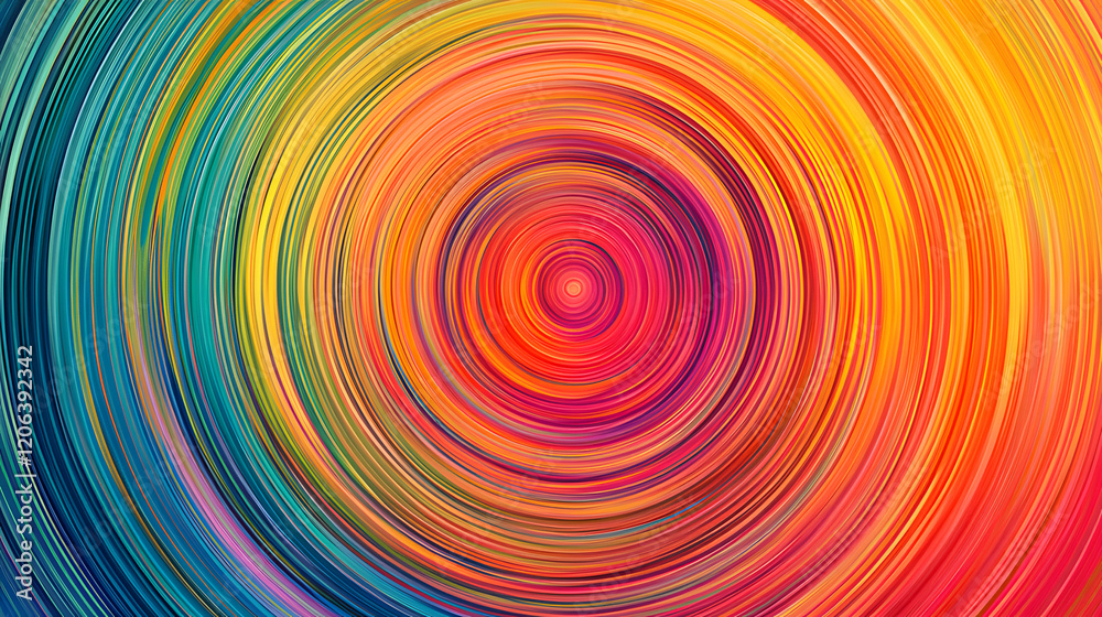 A series of concentric circles rippling outward, each layer transitioning through a gradient of vivid colors A series of concentric circles rippling outward, each layer transitioning through a gradient of vivid colors