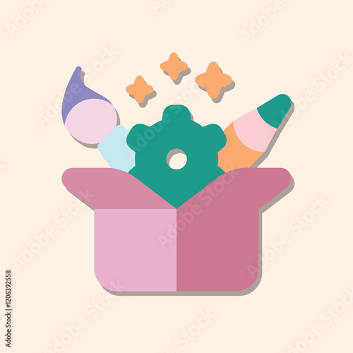 Creative toolbox with art supplies and design elements vector illustration
