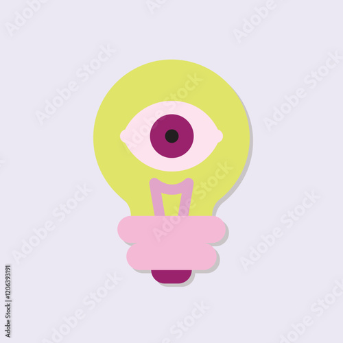 Lightbulb with an eye icon symbol on soft lilac background minimalist illustration