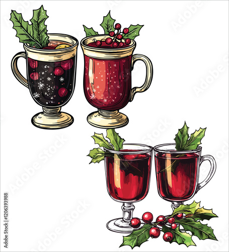 Festive Watercolor Christmas Mulled Red Wine Illustration