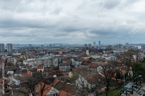 Wallpaper Mural Scenic panoramic aerial view of Belgrade under heavily overcast sky in winter, Serbia Torontodigital.ca