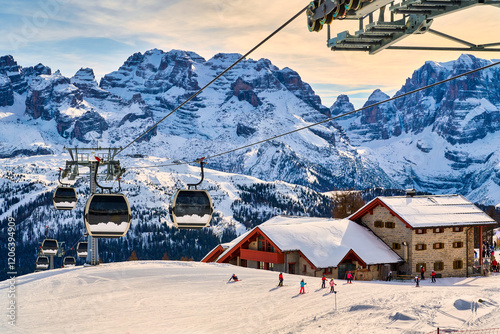Ski resort Madonna di Campiglio.Panoramic landscape in the winter time of the Dolomite Alps in Madonna di Campiglio. Northern and Central Brenta mountain groups,Italy