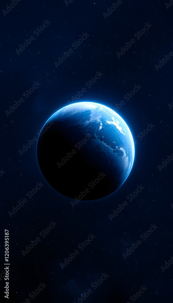 Fototapeta premium blue planet in space, 8k, with white tones